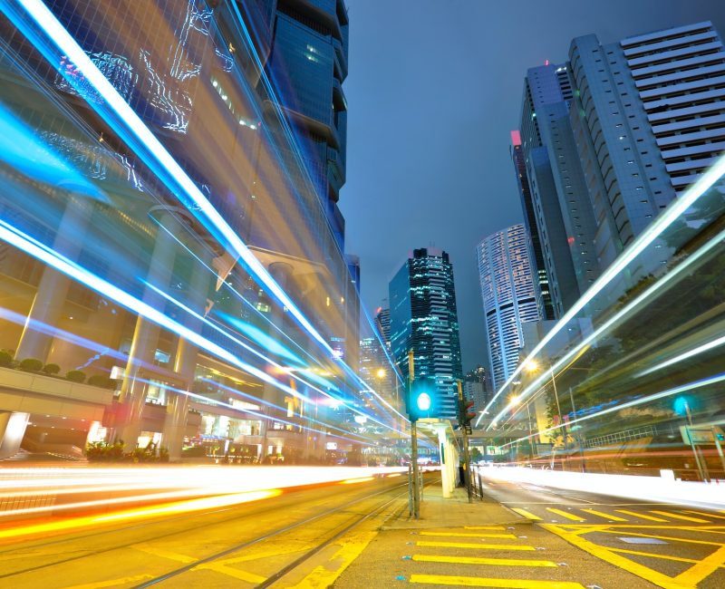 traffic light stream and highrise bulidings